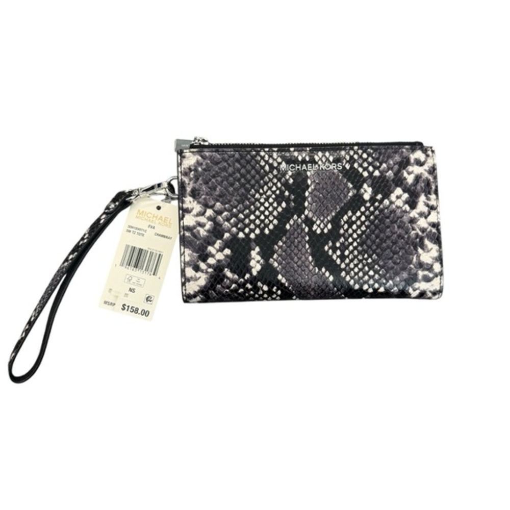 NWT Michael Kors Black and Gray Snake Print Wristlet